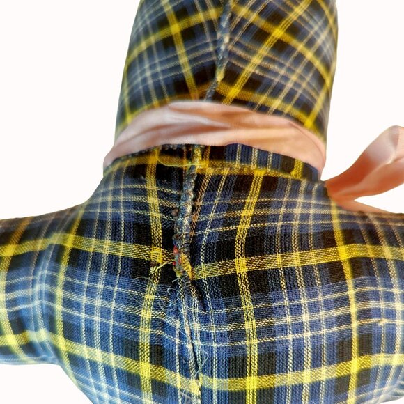 Vintage 1940s Carnival Prize Plush Body Doll Plastic Face Plaid Cone Hat Pants 2 - Picture 3 of 5